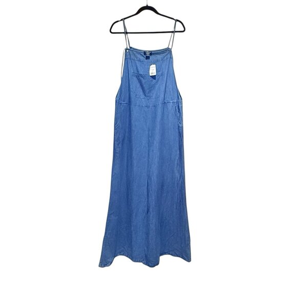 NWT Angie Chambray Denim Flare Wide Leg Bib Overalls Jumpsuit Womens XL - Picture 4 of 12